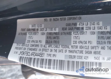 2024 Mazda Cx-5 2.5 S Preferred from USA, damaged, VIN JM3KFBCL4R0444561